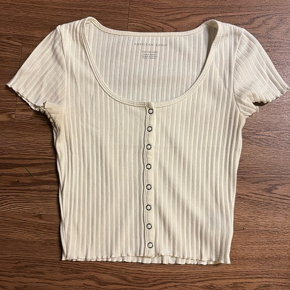 American Eagle White Button Baby Tee
